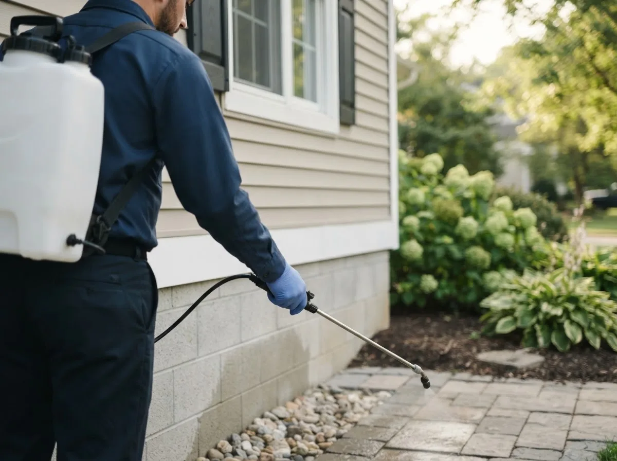 Pest control technician inspecting a home in Hardtner, KS